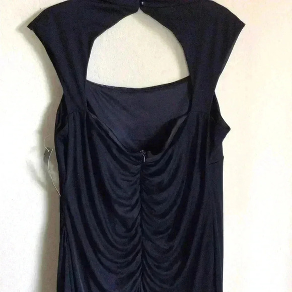 ILE EVENING Jeweled Cap Sleeve Jersey Navy Maxi Dress Cutout Ruching Formal 18W - Picture 9 of 14